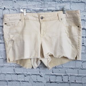 Torrid Off White Distressed Cut Off Jean Shorts
